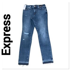 EXPRESS Skinny Mid Rise Flex Hyper stretch Raw Hem Jeans size Small 0-4 Short